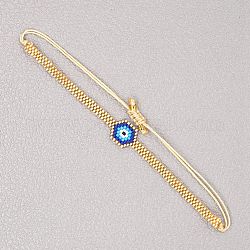 Шестигранник с дурным глазом Миюки плетеный браслет из стеклянных бусинок для женщин, золотые, 11 дюйм (28 см)