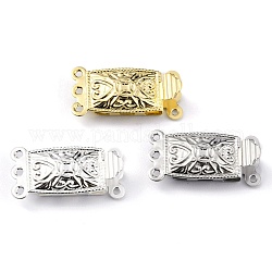 Brass Filigree Box Clasps, Multi-Strand Clasps, 3-Strands, 6 Holes, Rectangle, Mixed Color, 20x10x4.5mm, Hole: 1mm