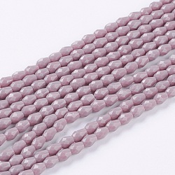 Fili di perline di vetro opaco tinta unita, sfaccettato, lacrima, rosa antico, 5x3mm, Foro: 0.5 mm, circa 85~95pcs/filo, 16.5~18.7 pollice (42~47.5 cm)