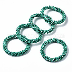 Braccialetti elasticizzati con perle di vetro opaco sfaccettato, arcobaleno placcato, rondelle, ciano scuro, diametro interno: 2 pollice (5 cm)