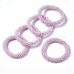 Pulseras elásticas de cuentas de vidrio opaco facetado, arco iris chapado, rerondana plana, rosa perla, diámetro interior: 2 pulgada (5 cm)