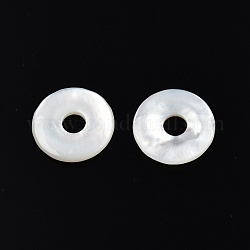 Charms blancos naturales de la cáscara, donut / pi disc, 15x2.5mm, agujero: 4 mm