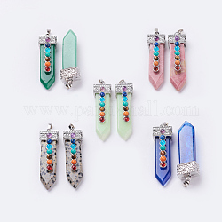 Natural & Synthetic Mixed Stone with Synthetic & Natural Natural & Synthetic Mixed Stone Chakra Big Pendants, Sword, Platinum, 57~60x16.5x12mm, Hole: 5mm