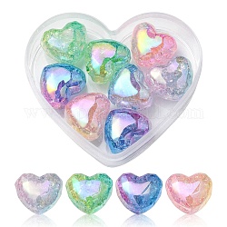 8 pièces 4 couleurs perles acryliques craquelées transparentes, dégradé de couleur, cœur, couleur mixte, 19x22x14mm, Trou: 3.5mm, 2 pcs / couleur