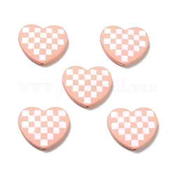 Opaque Acrylic Beads, with Enamel, Heart with Tartan Pattern, Pink, 21x25x5mm, Hole: 1.6mm