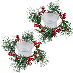 Gorgecraft 2 комплект, 15 см, рождественский венок, подсвечники, искусственные красные ягоды, сосновые иглы, рождественский подсвечник для чая со стеклянными центральными чашками, зеленые гирлянды, кольцо для декора праздничного стола, рождественский подарок