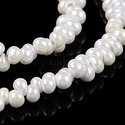 Fili di perle di vetro imitazione giada a goccia placcati arcobaleno pieno, perline forate, bianco crema, 3x3mm, Foro: 0.5 mm, circa 291pcs/filo, 17.7 pollice
