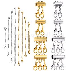8 Strands 8 Style 304 Stainless Steel Chain Extender, 8 Sets 4 Style Alloy Magnetic Slide Lock Clasps, for DIY Necklace Jewelry Kits, Platinum & Golden, 80~150x6.5mm, Ring: 4x3x0.6mm, Clasp: 10.5x6.5x3.5mm, 1 strand/style