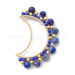 Anneaux de liaison en 201 acier inoxydable, avec lapis-lazuli naturel et perles de rocaille, connecteur croissant de lune, 36.5~37x23~24.5x4.5mm, diamètre intérieur: 24x7 mm