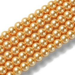 Hebras de perlas de vidrio teñidas ecológicas, redondo, cordón de algodón rosca, naranja, 6mm, agujero: 1.2~1.5 mm, aproximamente 70 pcs / cadena, 15.7 pulgada