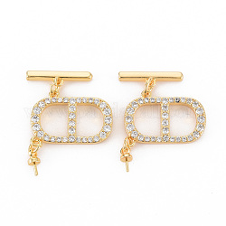 Brass Micro Pave Clear Cubic Zirconia Peg Bails Toggle Clasps, for Half Drilled Bead, Nickel Free, Oval & Bar, Real 18K Gold Plated, Oval: 13.5x19x2.5mm, Bar: 15x4x2mm, Hole: 1.5mm~1.8mm