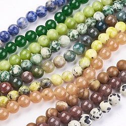Runden Edelstein Perlen mischen, Farben sortiert, ca. 8 mm Durchmesser, Bohrung: 0.8 mm, ca. 50 Stk. / Strang, 16 Zoll