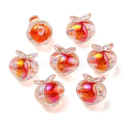 UV-Beschichtung regenbogenschillernde Acrylperlen, zweifarbige Perle in Perle, Pfirsich, rot, 18x17.5x16 mm, Bohrung: 3.5 mm
