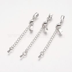 Iron Chain Extender, with Brass Folding Crimp Ends, Platinum, Chains: 56~62mm long, Lobster Clasp: 12x8x3mm, End: 9x4mm, Iron Circle: 3mm inner diameter.