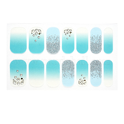 Full Cover Ombre Nails Wraps, Glitter Powder Color Street Nail Strips, Self-Adhesive, for Nail Tips Decorations, Dark Turquoise, 24x8mm, 14pcs/sheet