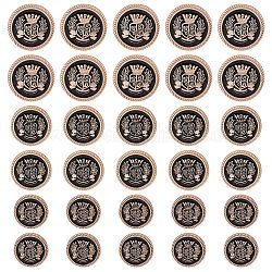 Gorgecraft 30Pcs 3 Style Alloy Enamel Shank Buttons, Flat Round with Crown Wheat Badge Pattern, Light Gold, 20x8mm, Hole: 2mm, 10pcs/style