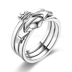 Anelli di barretta dell'anello di modo, Anelli a banda larga, anelli grossi, corona e mano e cuore, platino, misura degli stati uniti 7 (17.3mm)