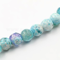 Dyed Natural Fire Crackle Agate Faceted Round Bead Strands, Aqua, 4mm, Hole: 1mm, about 98pcs/strand, 15.2 inch