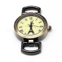 Alloy Watch Face Watch Head Watch Components, Flat Round, Antique Bronze, 29x26x9mm, Hole: 10x5mm