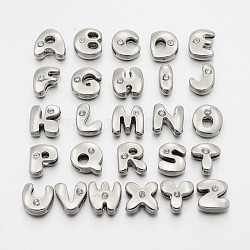 Conjuntos alfabeto inglés, Cuentas de aleación deslizante de 26 letra con un solo diamante de imitación, Letra A ~ Z, 11~13x9~11.5x4~5mm, agujero: 7.5~8x1 mm