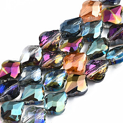 Galvanisieren transparente Glasperlen Stränge, ab Farbe plattiert, facettiert, Träne, Farbig, 10x8~9x5 mm, Bohrung: 1 mm, ca. 70 Stk. / Strang, 27.17 Zoll (69 cm)