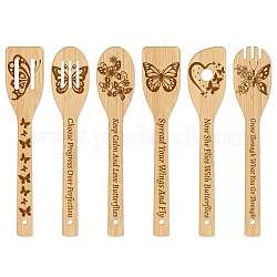 6 cucchiaio di bambù, coltelli e forchette, posate per dessert, modello di farfalla, 60x300mm, 6 stile, 1pc / style, 6 pc / set