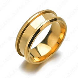 201 ajuste de anillo de dedo ranurado de acero inoxidable, núcleo de anillo en blanco, para hacer joyas con anillos, dorado, tamaño de 9, 8mm, diámetro interior: 19 mm