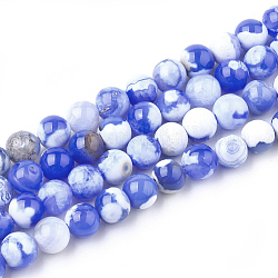 Naturelles feu crépitent agate perles brins, teinte, ronde, bleu royal, 8mm, Trou: 1mm, Environ 46~48 pcs/chapelet, 14.56 pouce ~ 15.15 pouces
