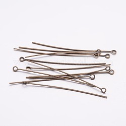 50MM Antique Bronze Tone Brass Eye Pins, Cadmium Free & Lead Free, Metal Jewelry Findings, 50x0.7mm, Hole: 2mm