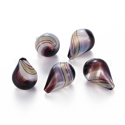 Perle di globo di vetro soffiato a mano trasparente, motivo a strisce, lacrima, marrone noce di cocco, 19.5~21x14~15mm, Foro: 1~2 mm