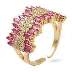 Messing-Mikro pflastern Zirkonia Manschettenringe, offene Ringe, tief rosa, golden, uns Größe 6, Innendurchmesser: 17 mm