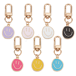 Arricraft 14 Stück Lächeln-Schlüsselanhänger, 7 Farben flache, runde Anhänger aus Legierung und Emaille, hellgoldfarben, modische Happy-Face-Schlüsselanhänger für die Dekoration von Handtaschen, Taschen