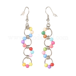 Boucles d'oreilles pendantes à anneaux ouverts en perles acryliques, boucles d'oreilles longues en laiton pour femmes, colorées, 63mm, pin: 0.6 mm