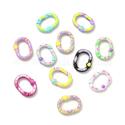 Spray Painted Alloy Spring Gate Rings, Oval Ring with Heart Pattern, Mixed Color, 28x21x6mm