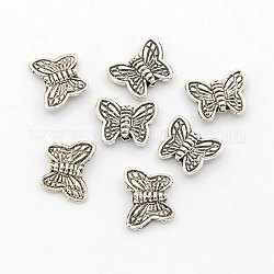 Perline in lega stile tibetano,  cadmio& piombo libero, farfalla, argento antico, 8x10x3mm, Foro: 1 mm