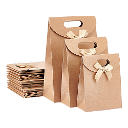 Nbeads 24Pcs 3 Styles Rectangle Kraft Paper Magic Tape Die Cut Gift Bags, Hole Handle Shopping Bag with Bowknot, Wheat, 6~9x12~16x16~26cm, 8pcs/style