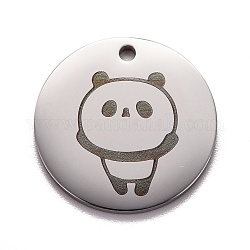 Pendentif en acier inoxydable, plat et circulaire avec panda, couleur inoxydable, 20x1mm, Trou: 1.6mm