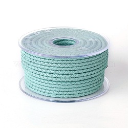 Cordón trenzado de cuero, cable de la joya de cuero, material de toma de diy joyas, turquesa pálido, 3mm, alrededor de 21.87 yarda (20 m) / rollo