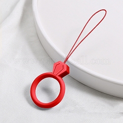 Bagues en silicone pour téléphone portable, cordons courts suspendus à anneau de doigt, rouge, 7.5 cm, anneau: 30 mm