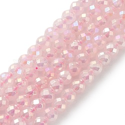 Perles électrolytique rose naturel de quartz brins, facette, ronde, de couleur plaquée ab , 6mm, Trou: 0.8mm, Environ 65~66 pcs/chapelet, 14.80''~15.16'' (37.6~38.5 cm)