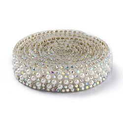 Strass hotfix, avec bordure en perles d'imitation acrylique et strass, ruban de strass pour garniture de couture en verre cristal, accessoires de costumes, cristal ab, 14x3mm