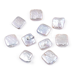 Baroque Natural Nucleated Pearl Keshi Pearl Beads, Cultured Freshwater Pearl, Square, Seashell Color, 10~13.5x10~12x3~6.5mm, Hole: 0.7mm