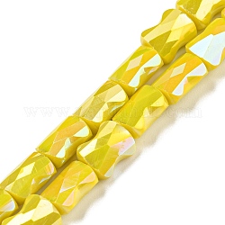 Plaqué couleur ab perles de verre brins, bâton de bambou à facettes, jaune, 8x6x4~4.5mm, Trou: 1.2mm, Environ 70 pcs/chapelet, 21.57'' (54.8 cm)