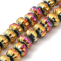 Perles en verre electroplate, citrouille, arc-en-ciel plaqué, 9x11x12mm, Trou: 1.2mm, Environ 74 pcs/chapelet, 23.23 pouce (59 cm)