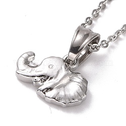 304 Stainless Steel Elephant Pendant Necklace for Women, Stainless Steel Color, 19.69 inch(50cm)