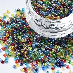 Perles de rocaille en verre, lustre de couleurs transparentes, ronde, colorées, 2~2.5x1.5~2mm, Trou: 0.8mm, environ 450g / livre