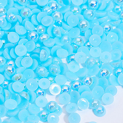 Абс пластмассовые имитационные жемчужные кабошоны, ногтей декоративные аксессуары, полукруглый, светло-голубой, 4x2 мм, около 10000 шт / упаковка