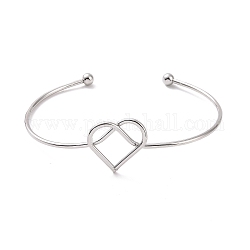 201 braccialetto con polsino aperto a forma di cuore in filo di acciaio inossidabile, braccialetto di coppia per le donne, colore acciaio inossidabile, diametro interno: 2-7/8 pollice (7.2 cm)
