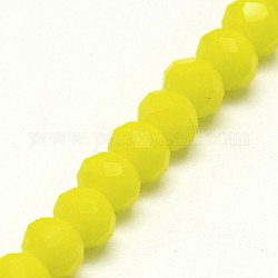 Opaque Solid Color Crystal Glass Rondelle Beads Strands, Faceted, Yellow, 6x4mm, Hole: 1mm, about 95pcs/strand, 16.9 inch