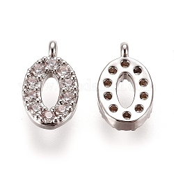 Brass Micro Pave Clear Cubic Zirconia Charms, Number, Platinum, Num.0, 9.5~10x4~6.5x2mm, Hole: 0.8mm